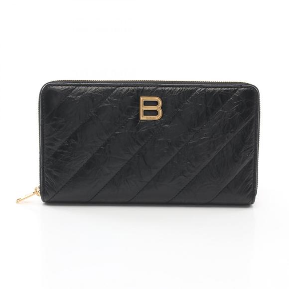 Balenciaga Wallet Leather Black Long CRUSH Continental Quilted - Picture 1 of 7